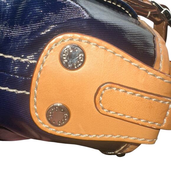 Tod’s Navy Coated Canvas Tote Tan Leather Trim Missing Crossbody Strap - Picture 6 of 13